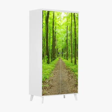 Adesivo per armadio sentiero verde nella foresta primaverile • Wallissimo®