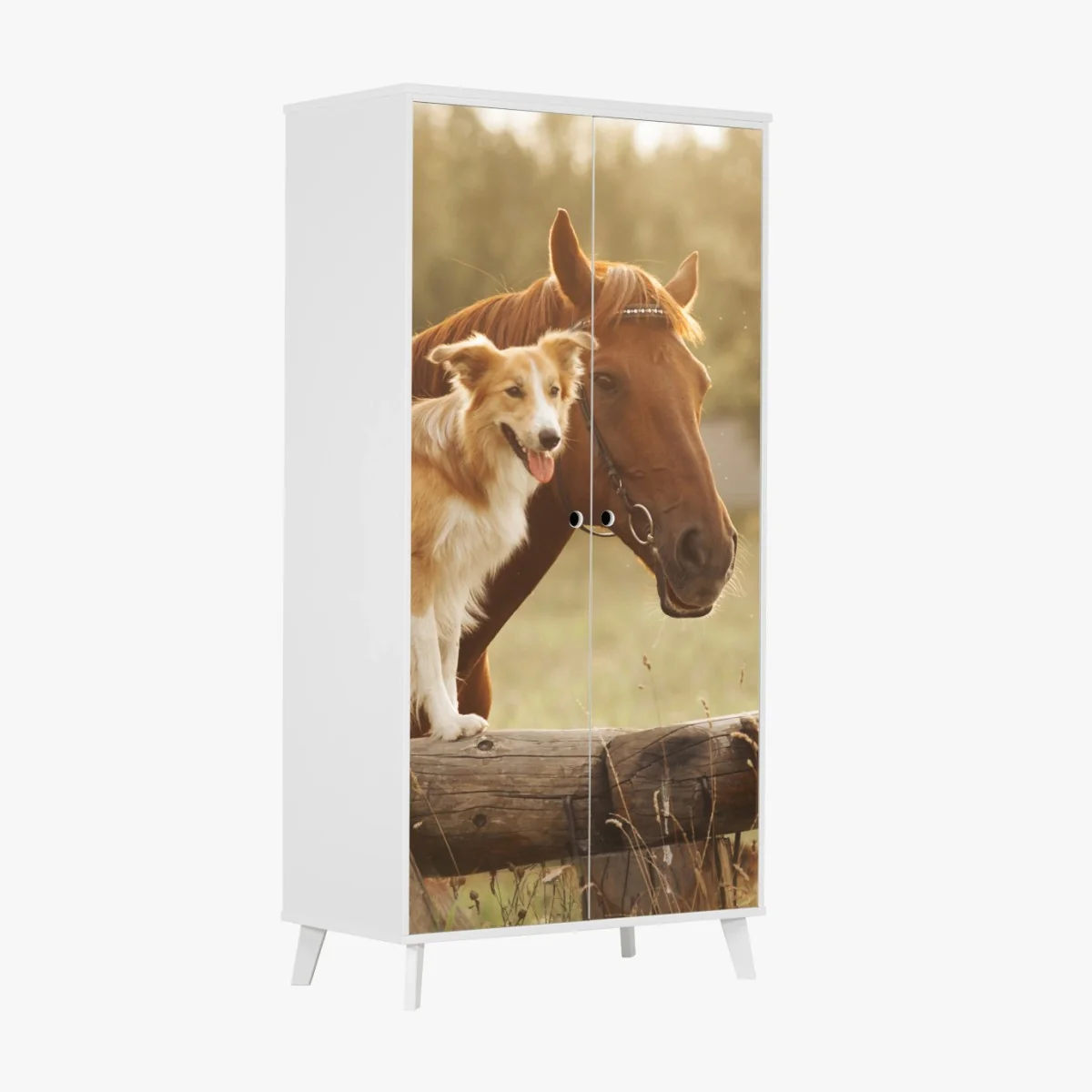 Adesivo per armadio amicizia al tramonto in campagna • Wallissimo® Adesivo per armadio amicizia al tramonto in campagna • Wallissimo®