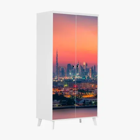 Adesivo per armadio tramonto sullo skyline di Dubai • Wallissimo®