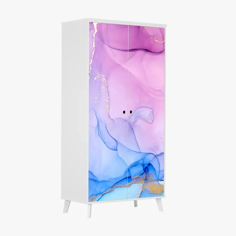 Adesivo per armadio sinfonia astratta rosa e blu con venature dorate