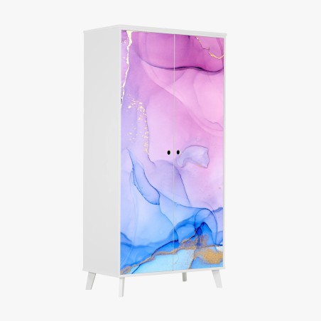 Adesivo per armadio sinfonia astratta rosa e blu con venature dorate • Wallissimo®