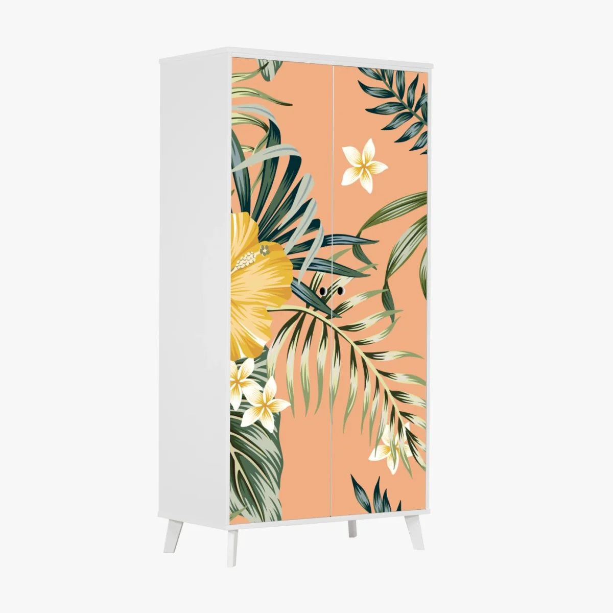 Adesivo per armadio motivo botanico tropicale con ibisco giallo • Wallissimo® Adesivo per armadio motivo botanico tropicale con ibisco giallo • Wallissimo®