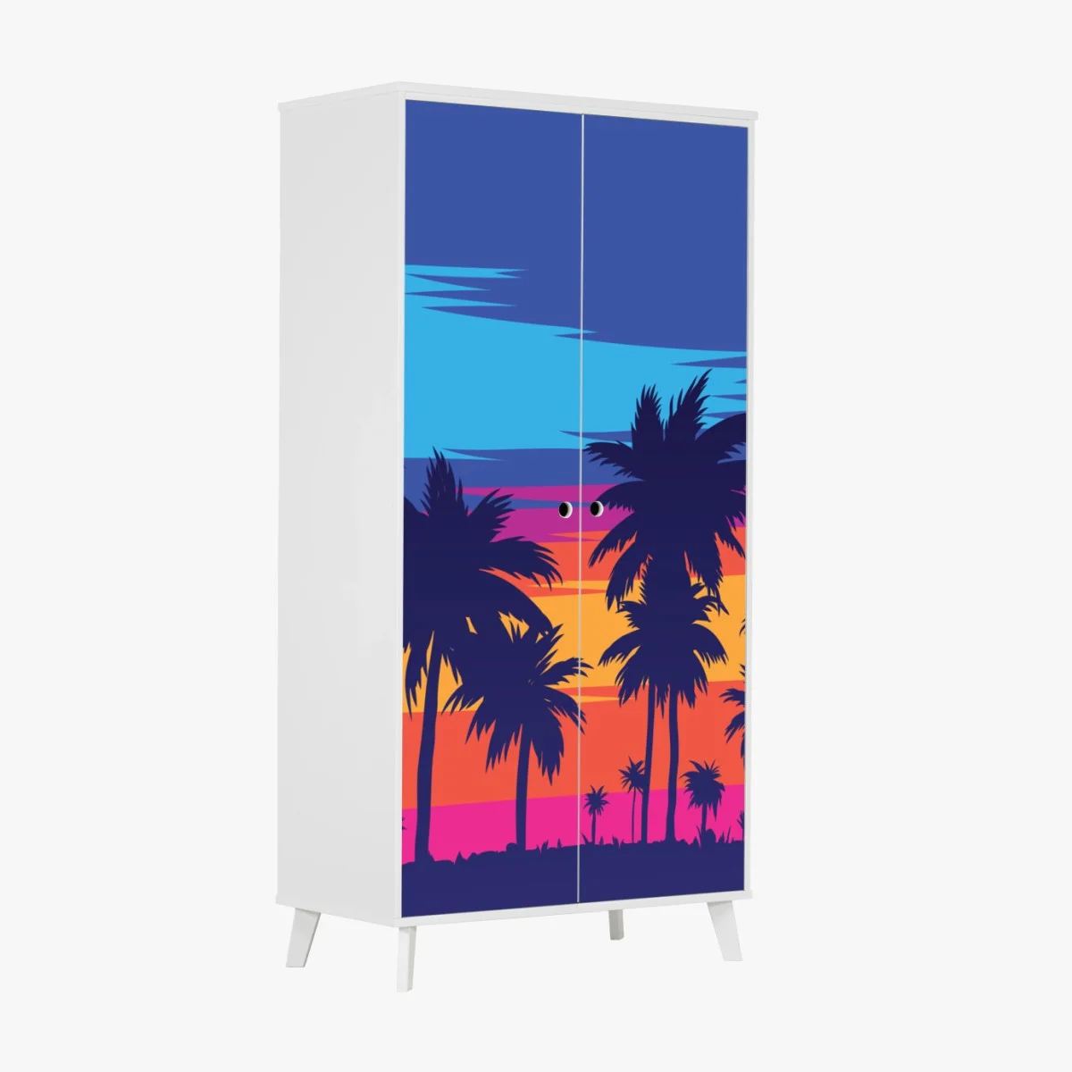 Adesivo per armadio tramonto tropicale in stile retrò • Wallissimo® Adesivo per armadio tramonto tropicale in stile retrò • Wallissimo®