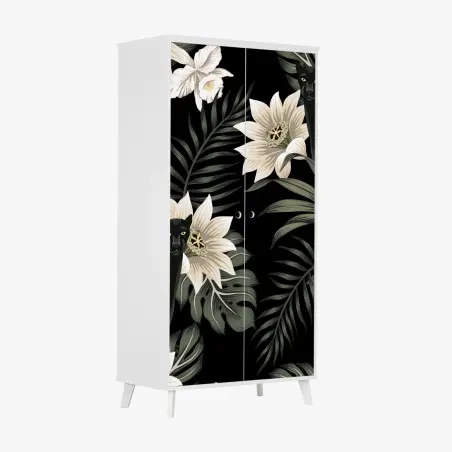 Adesivo per armadio pantera nera tra fiori tropicali • Wallissimo®