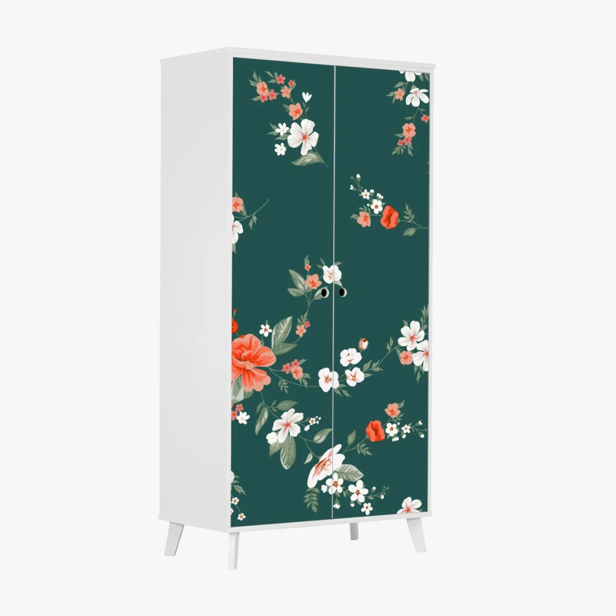 Adesivo per armadio motivo floreale elegante su sfondo verde smeraldo • Wallissimo® Adesivo per armadio motivo floreale elegante su sfondo verde smeraldo • Wallissimo®