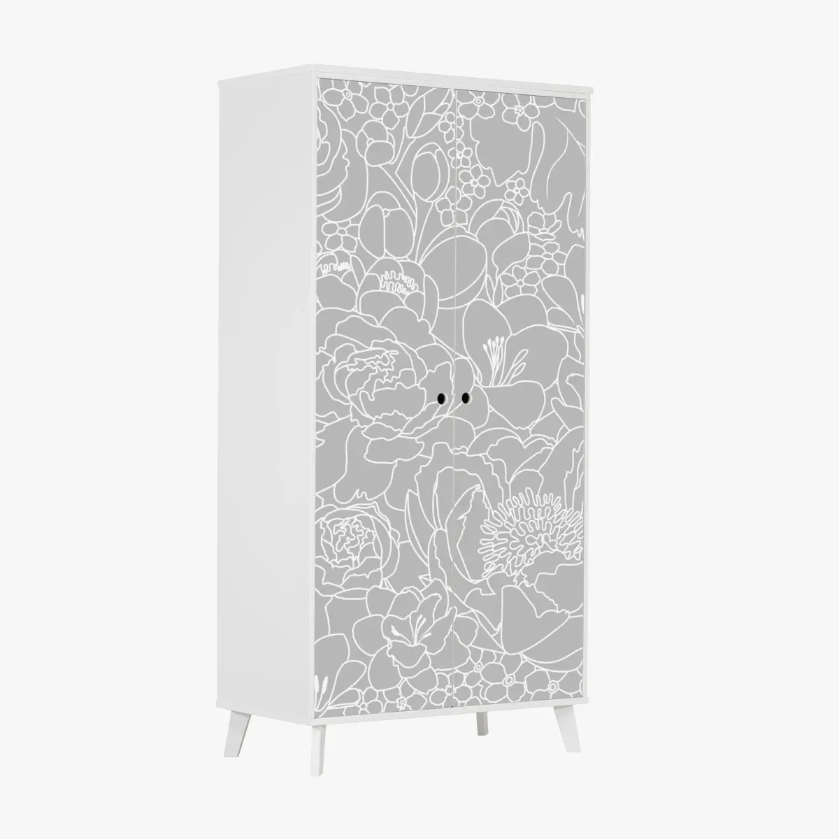 Adesivo per armadio motivo floreale moderno in bianco e grigio • Wallissimo®