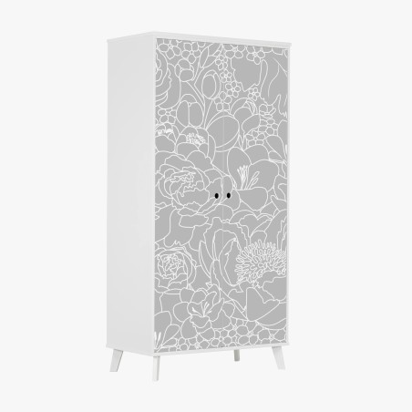 Adesivo per armadio motivo floreale moderno in bianco e grigio • Wallissimo®