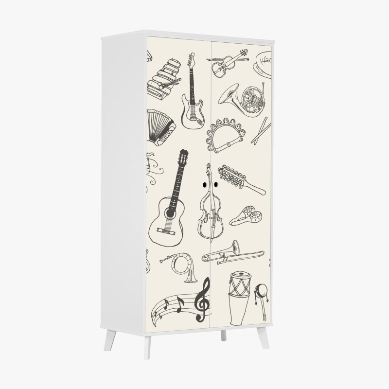 Adesivo per armadio collage di strumenti musicali disegnati a mano