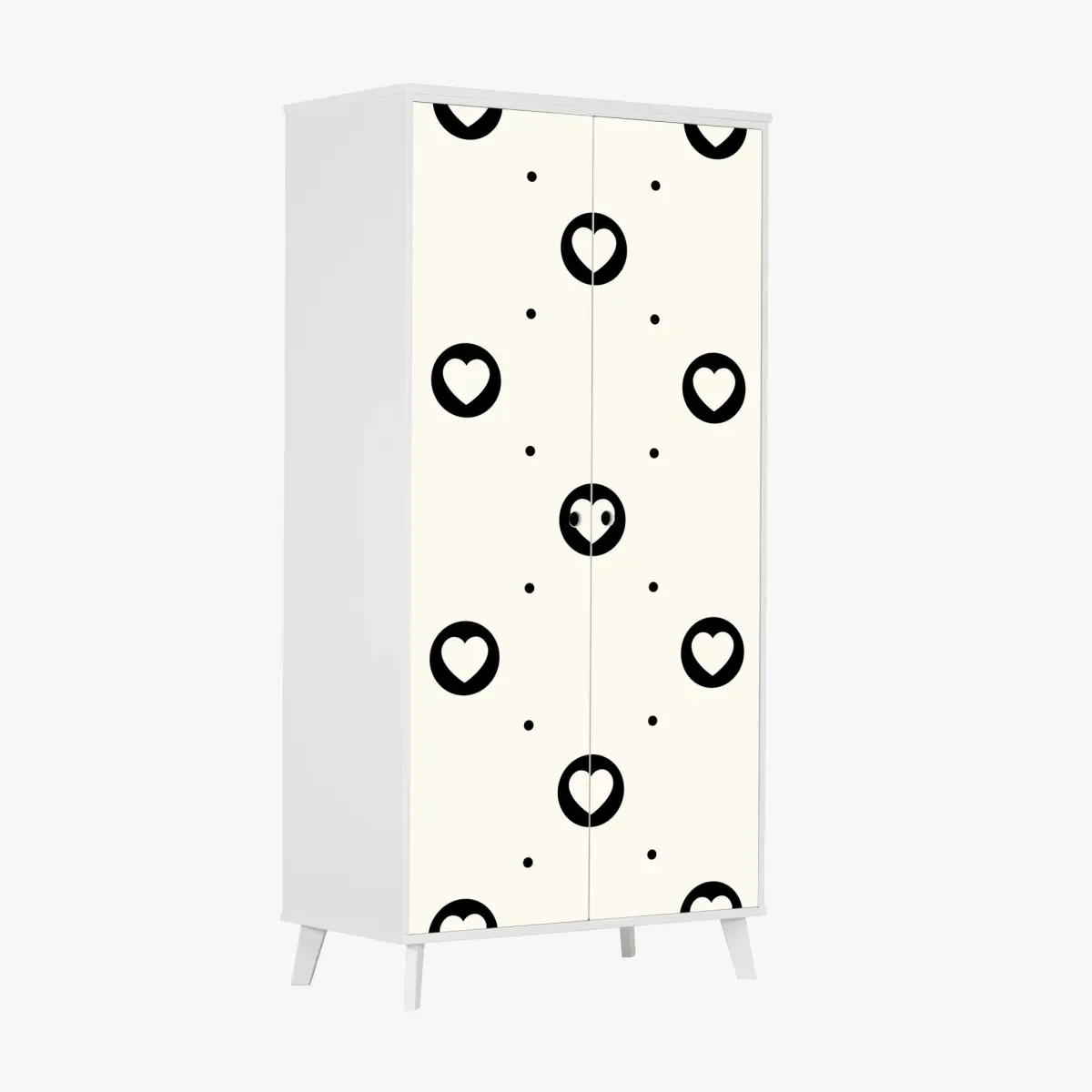 Adesivo per armadio motivo di cuori minimal in bianco e nero • Wallissimo®