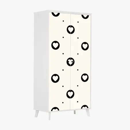 Adesivo per armadio motivo di cuori minimal in bianco e nero • Wallissimo®