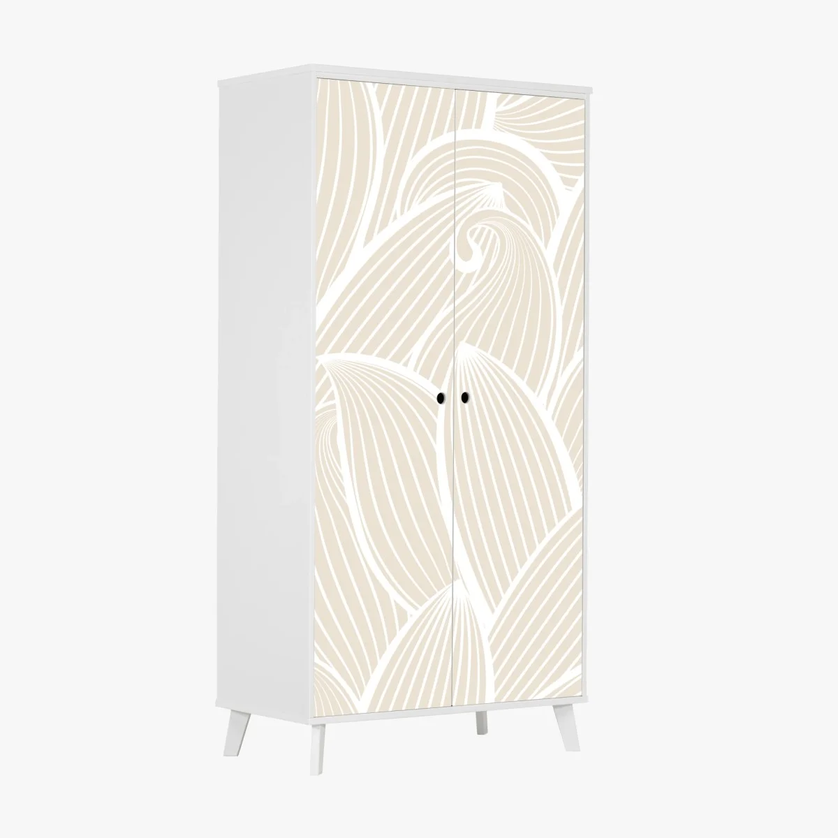 Adesivo per armadio motivo a foglie minimalista beige e bianco • Wallissimo® Adesivo per armadio motivo a foglie minimalista beige e bianco • Wallissimo®