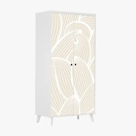Adesivo per armadio motivo a foglie minimalista beige e bianco • Wallissimo®