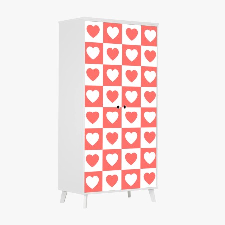 Adesivo per armadio motivo a scacchi con cuori rosa • Wallissimo®