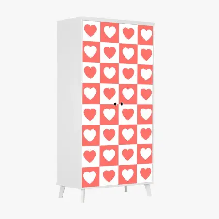 Adesivo per armadio motivo a scacchi con cuori rosa • Wallissimo®