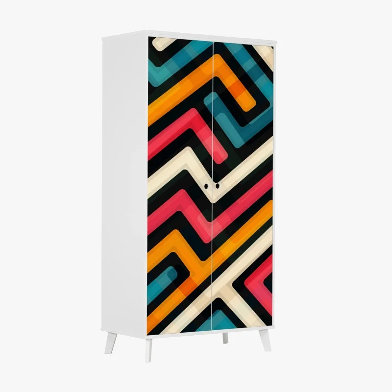 Adesivo per armadio motivo geometrico colorato in stile retrò