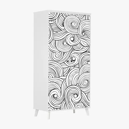 Adesivo per armadio onde astratte a spirale in bianco e nero • Wallissimo®