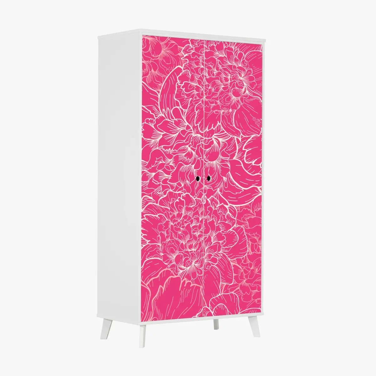 Adesivo per armadio motivo floreale rosa intenso con peonie • Wallissimo®