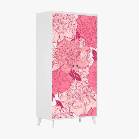 Adesivo per armadio peonie rosa in fiore • Wallissimo®