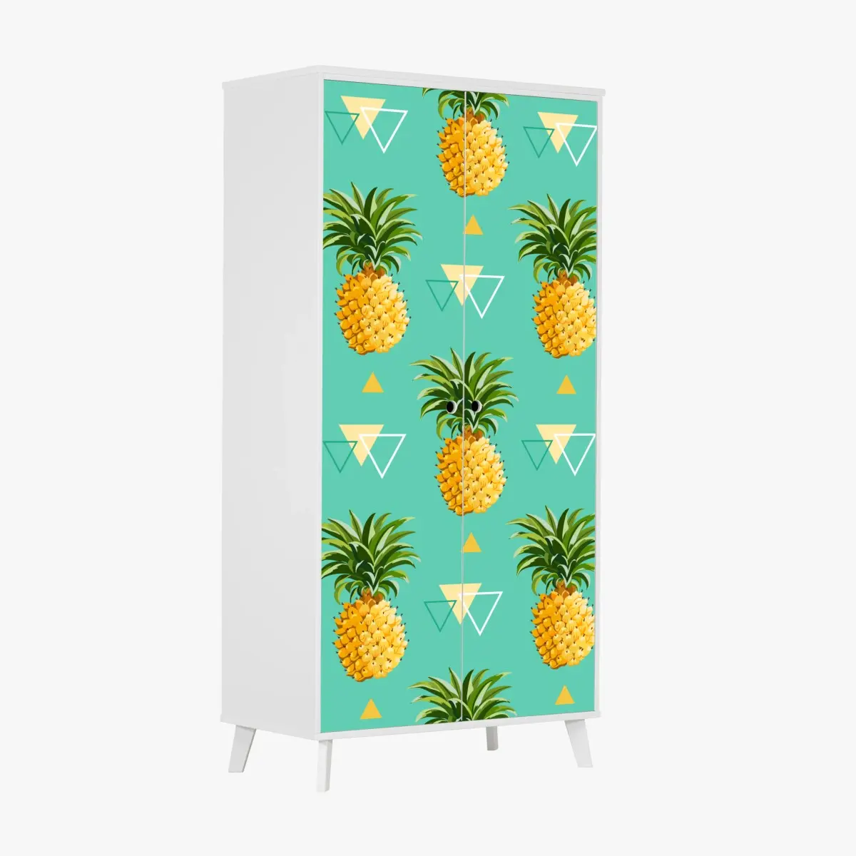 Adesivo per armadio motivo ananas tropicale su sfondo turchese • Wallissimo®