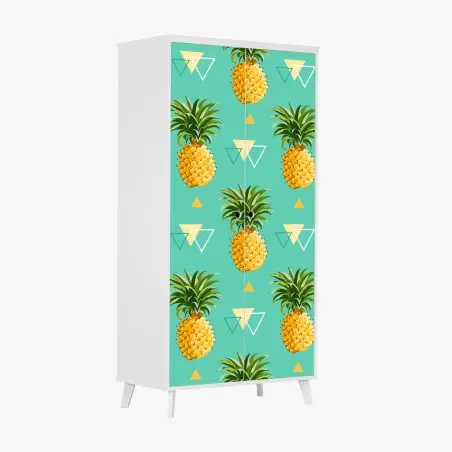 Adesivo per armadio motivo ananas tropicale su sfondo turchese • Wallissimo®