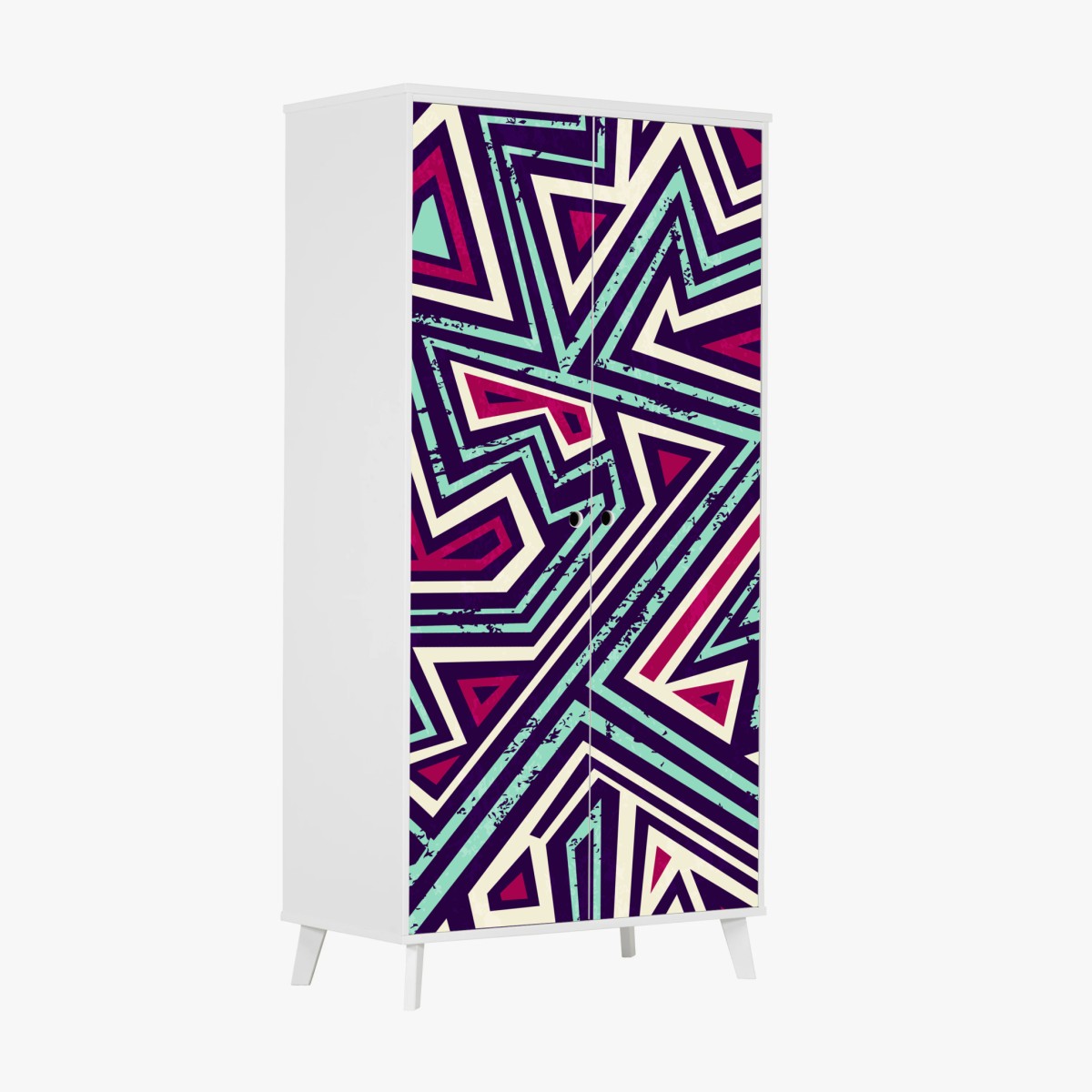 Adesivo per armadio motivo geometrico pop retrò a triangoli • Wallissimo®