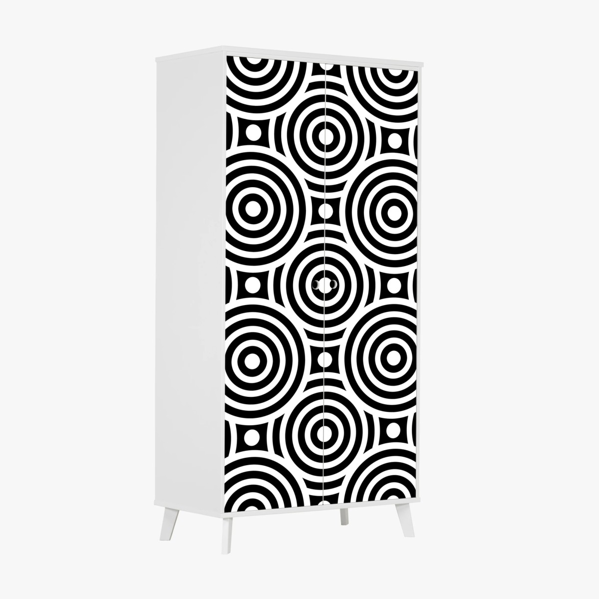 Adesivo per armadio motivo optical a cerchi concentrici in bianco e nero • Wallissimo®