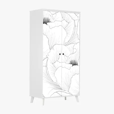 Adesivo per armadio motivo floreale in bianco e nero • Wallissimo®