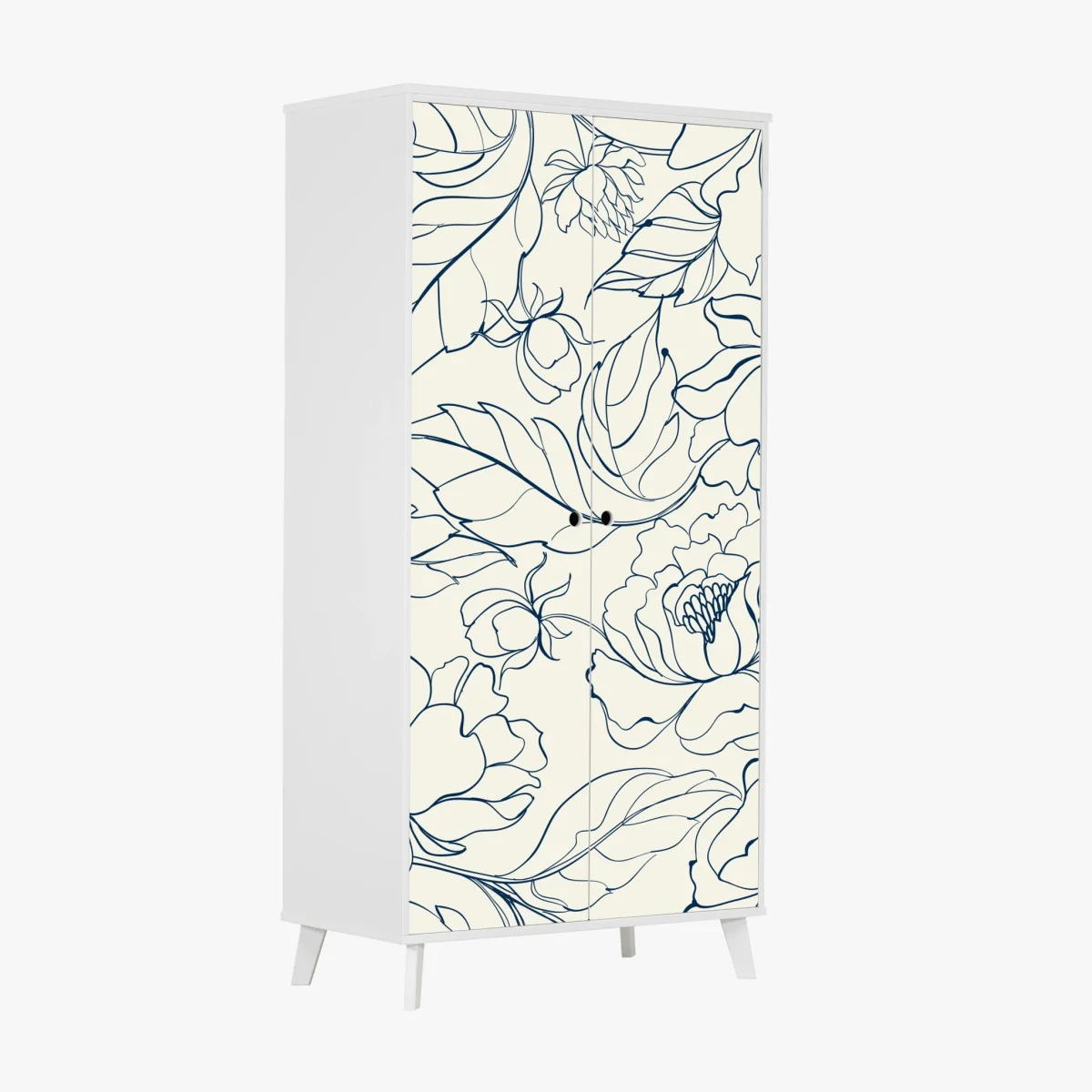Adesivo per armadio elegante motivo floreale blu su fondo crema • Wallissimo® Adesivo per armadio elegante motivo floreale blu su fondo crema • Wallissimo®