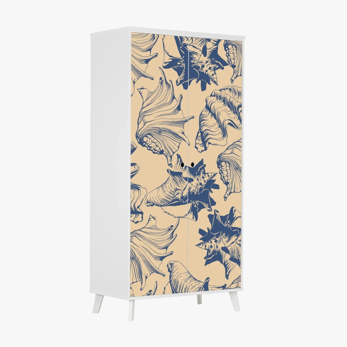 Adesivo per armadio motivo conchiglie marino blu e beige • Wallissimo® Adesivo per armadio motivo conchiglie marino blu e beige • Wallissimo®