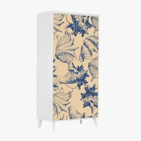 Adesivo per armadio motivo conchiglie marino blu e beige • Wallissimo®