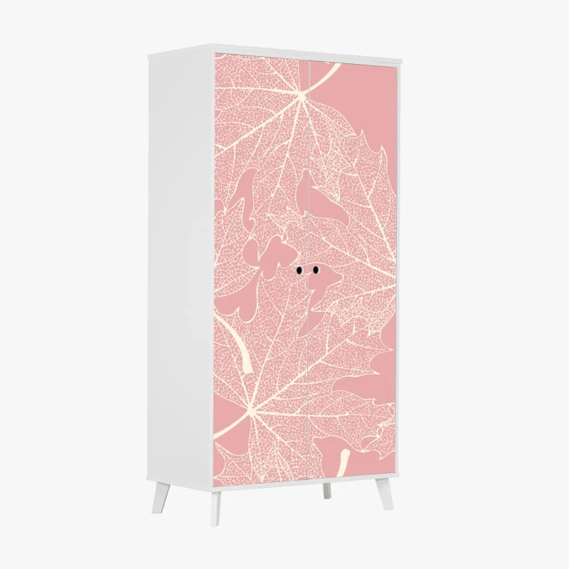 Adesivo per armadio motivo foglie scheletrate rosa tenue