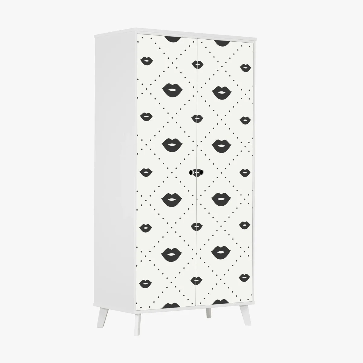 Adesivo per armadio motivo labbra minimal in bianco e nero • Wallissimo® Adesivo per armadio motivo labbra minimal in bianco e nero • Wallissimo®