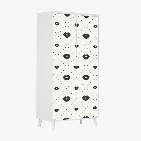 Adesivo per armadio motivo labbra minimal in bianco e nero • Wallissimo®