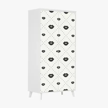 Adesivo per armadio motivo labbra minimal in bianco e nero • Wallissimo®