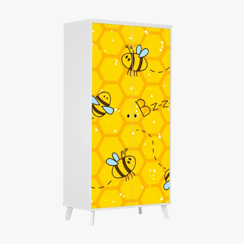 Adesivo per armadio motivo allegro di api su sfondo a nido d'ape