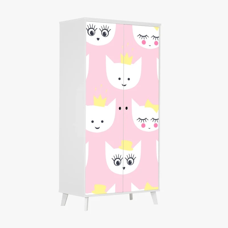 Adesivo per armadio gattini principesse su sfondo rosa