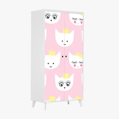 Adesivo per armadio gattini principesse su sfondo rosa • Wallissimo®