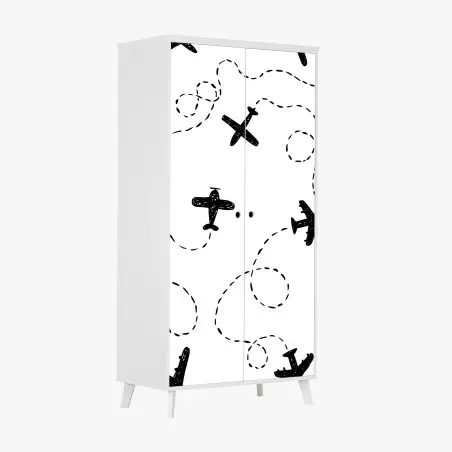 Adesivo per armadio motivo aerei disegnati a mano in bianco e nero • Wallissimo®