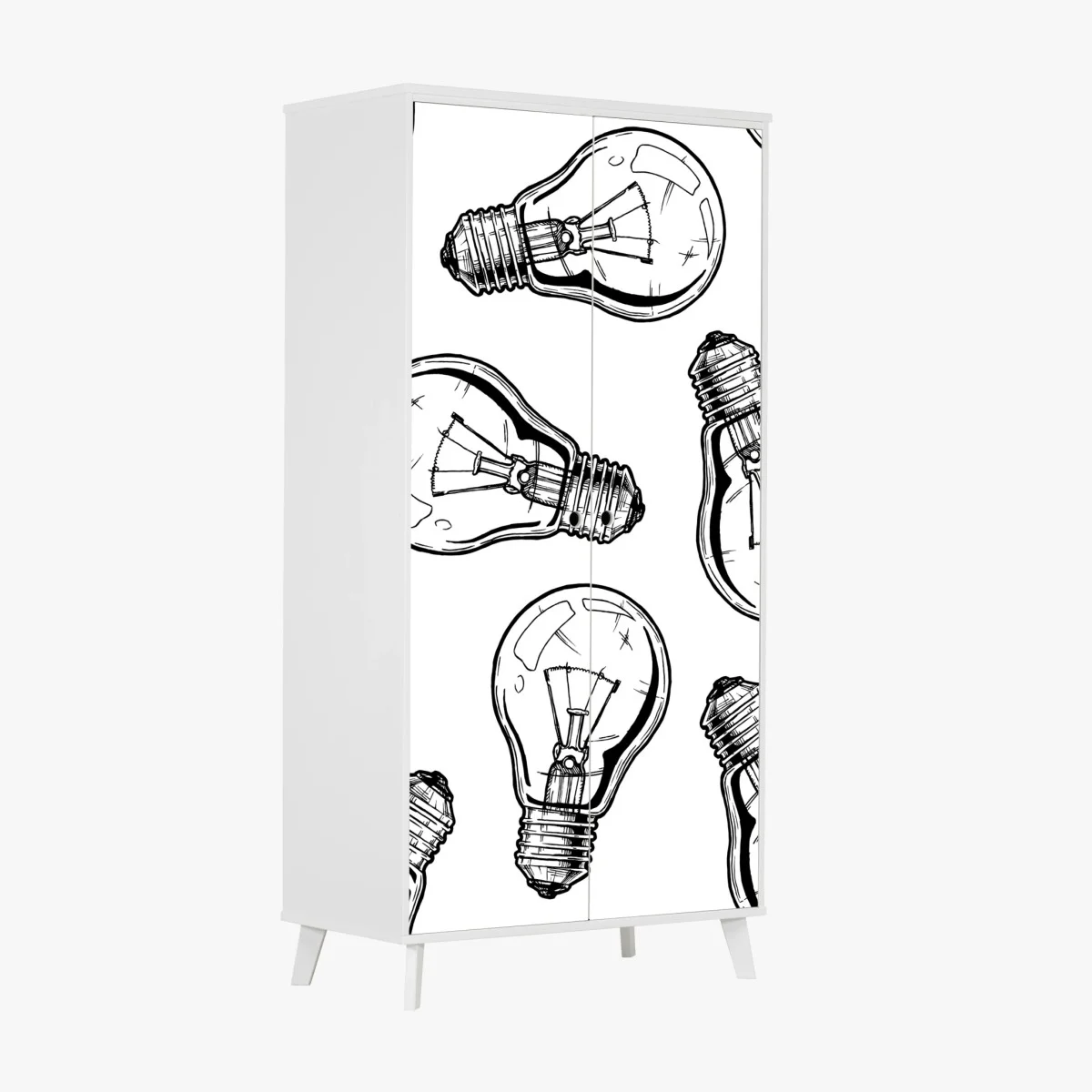 Adesivo per armadio motivo lampadine vintage su sfondo bianco • Wallissimo® Adesivo per armadio motivo lampadine vintage su sfondo bianco • Wallissimo®