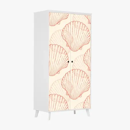 Adesivo per armadio motivo di conchiglie corallo su sfondo beige • Wallissimo®