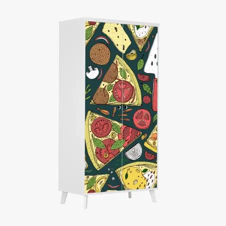 Adesivo per armadio motivo pizza illustrata colorata per pareti • Wallissimo®