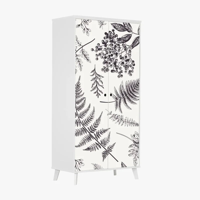 Adesivo per armadio eleganza botanica con felci e bacche