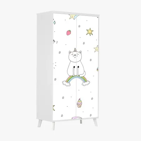 Adesivo per armadio gatto arcobaleno in stile kawaii • Wallissimo®