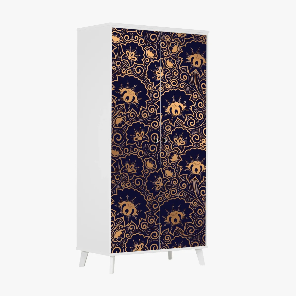 Adesivo per armadio motivo floreale ornamentale dorato su sfondo blu notte • Wallissimo® Adesivo per armadio motivo floreale ornamentale dorato su sfondo blu notte • Wallissimo®