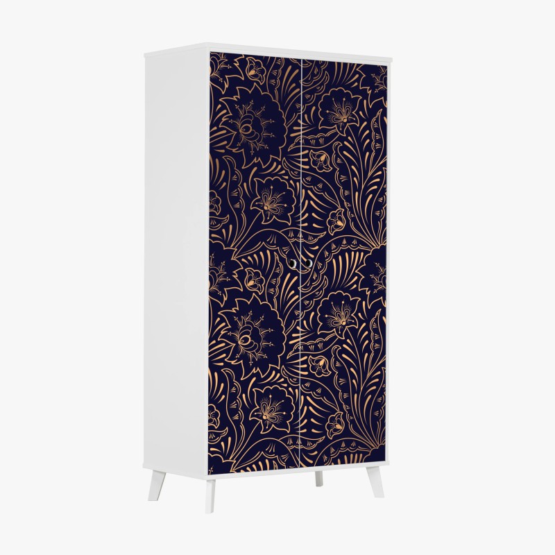 Adesivo per armadio motivo floreale elegante in blu notte e oro