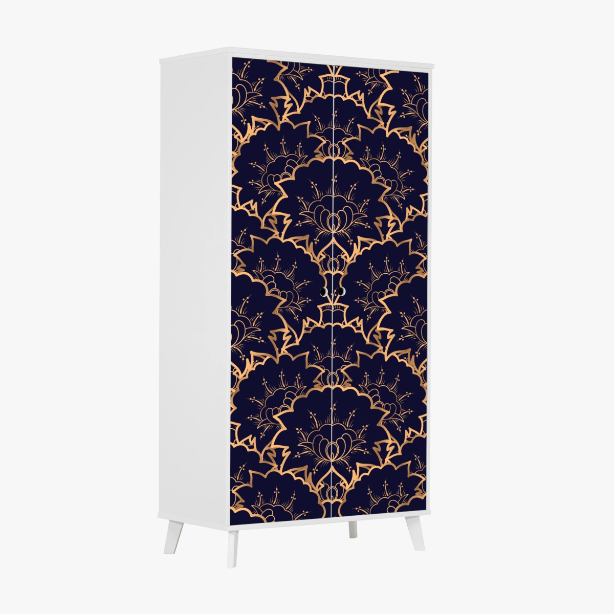 Adesivo per armadio eleganza ornamentale dorata su blu notte • Wallissimo®