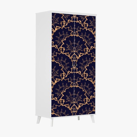 Adesivo per armadio eleganza ornamentale dorata su blu notte • Wallissimo®