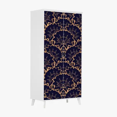 Adesivo per armadio eleganza ornamentale dorata su blu notte • Wallissimo®