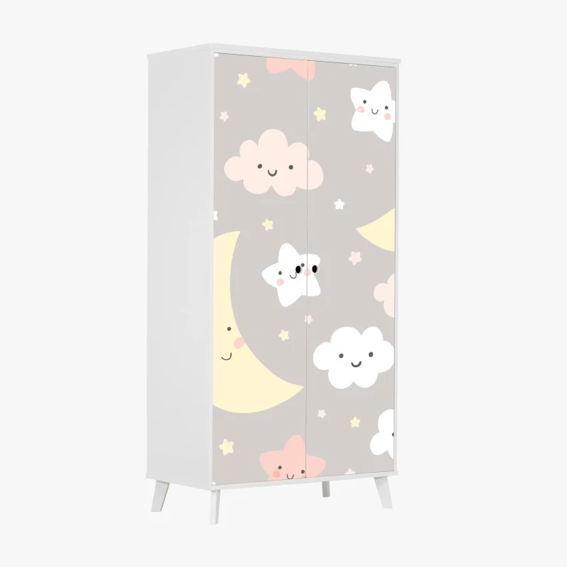 Adesivo per armadio cielo stellato e nuvole sorridenti per cameretta