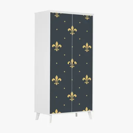 Adesivo per armadio elegante motivo a gigli dorati su fondo blu • Wallissimo®
